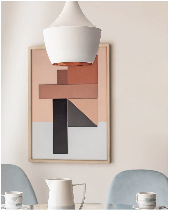 Plafonnier en aluminium blanc à l'extérieur et cuivre à l'intérieur