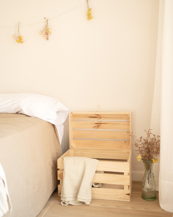 Coffre en bois massif ton naturel 39x33x30.5cm