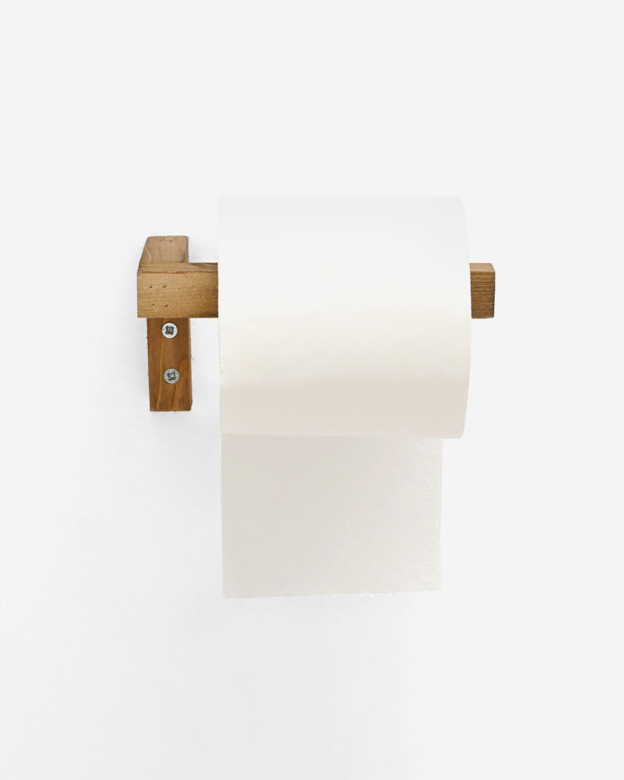 Porte-papier toilette mural en bois massif ton chêne foncé 7x14cm
