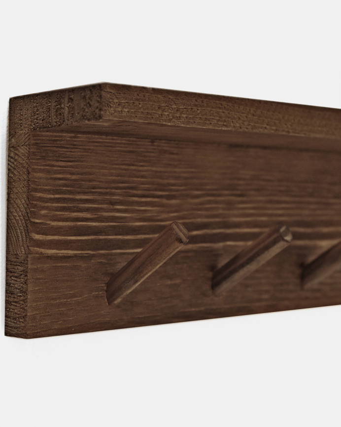 Support mural en bois massif ton noyer 61x10cm