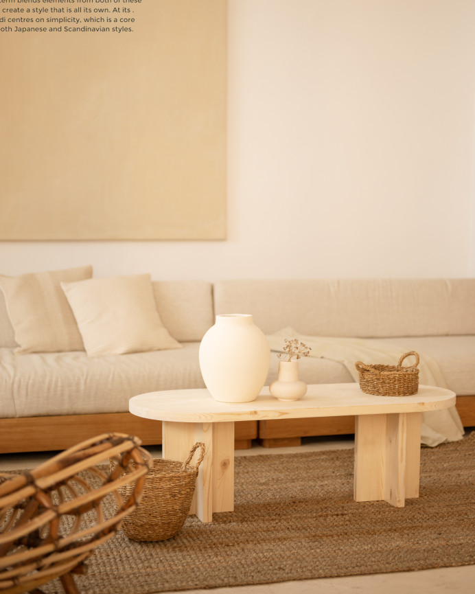 Table basse en bois massif ton naturel 120x50cm
