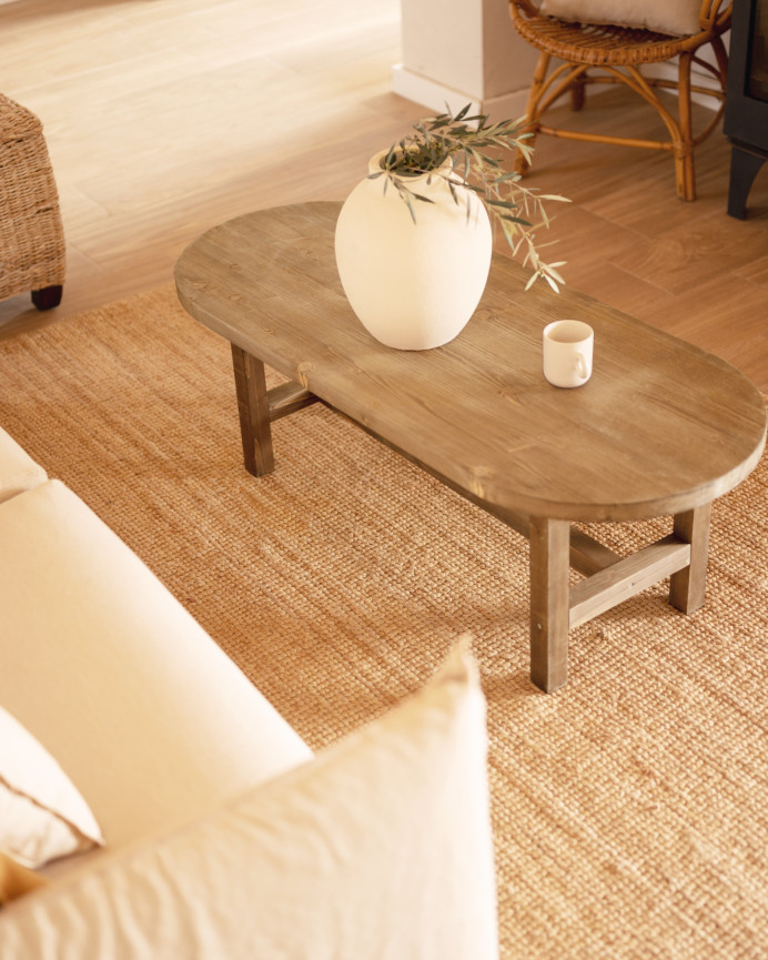 Table basse en bois massif ton chêne foncé 120x40cm