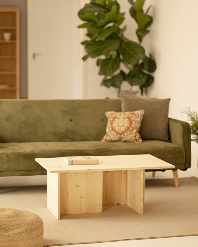 Table basse en bois massif ton naturel 40x100cm