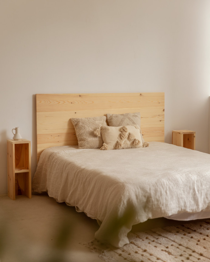 Pack de têtes de lit et de tables de chevet en bois massif ton naturel en différentes tailles