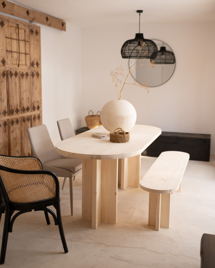 Pack table à manger ovale et banc en bois massif ton naturel en différentes tailles