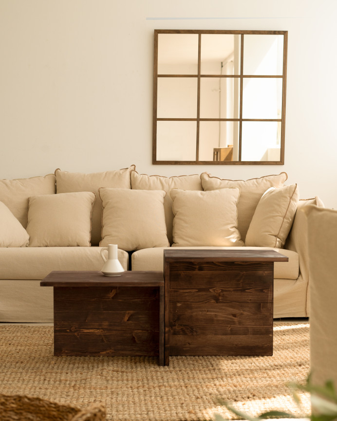 Table basse 2 pièces en bois massif ton noyer de 100x44.6cm