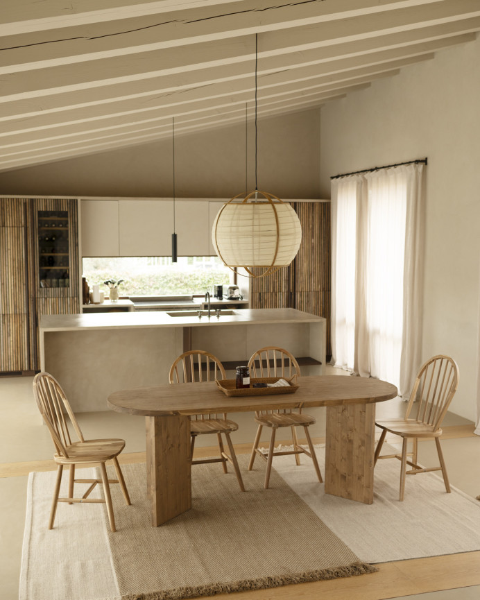 Table à manger en bois massif ton chêne foncé en différentes tailles