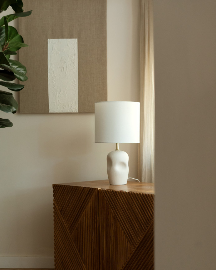 Lampe de table en céramique et abat-jour en tissu de coton et polyester de 47x27cm