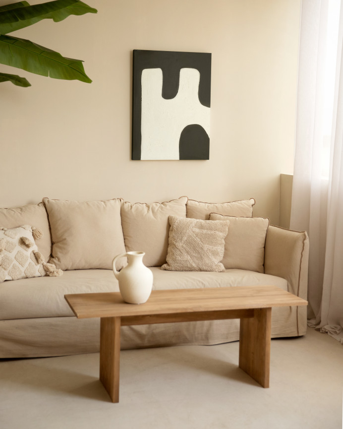 Tableau noir et blanc décoratif sur coton avec cadre en bois peint à la main à la peinture à l'huile en différentes tailles