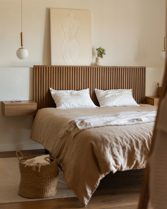 Tableau beige décoratif sur toile de coton avec cadre en bois peint à la main à la peinture à l'huile en différentes tailles