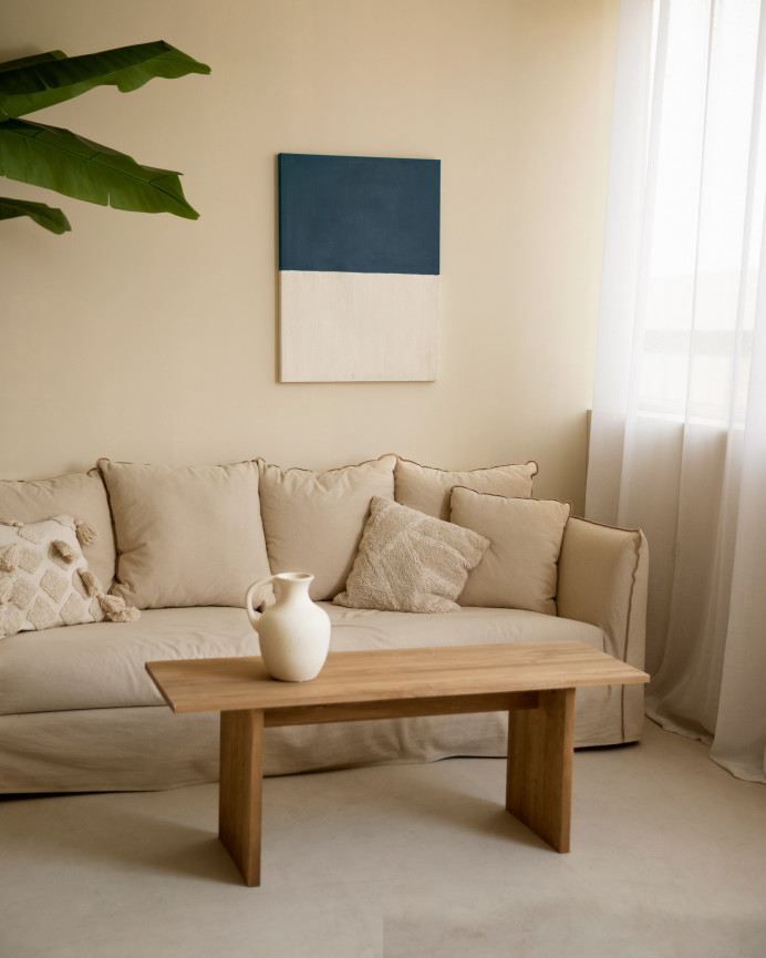 Tableau bleu et blanc décoratif sur coton avec cadre en bois peint à la main à la peinture à l'huile en différentes tailles