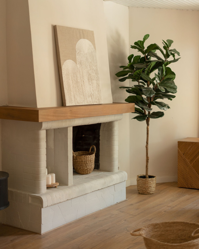 Tableau blanc e beige décoratif sur lin avec cadre en bois peint à la main à la peinture à l'huile en différentes tailles