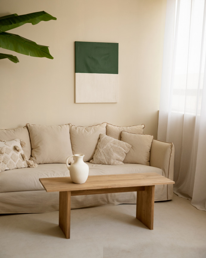 Tableau vert et blanc décoratif sur coton avec cadre en bois peint à la main à la peinture à l'huile en différentes tailles