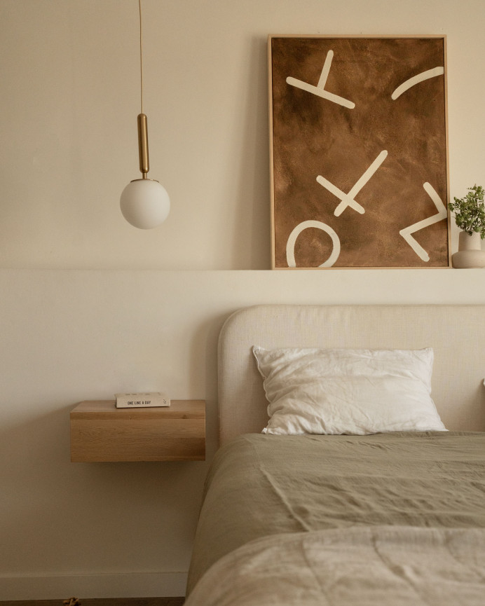 Tableau marron et blanc décoratif sur coton avec cadre en bois peint à la main à la peinture à l'huile en différentes tailles