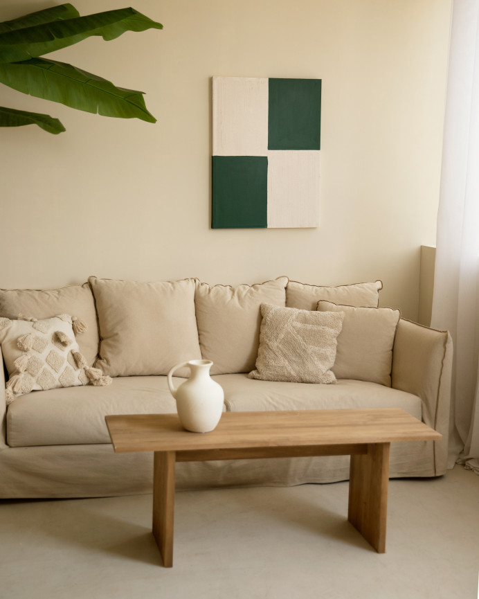 Tableau vert et blanc décoratif sur coton avec cadre en bois peint à la main à la peinture à l'huile en différentes tailles