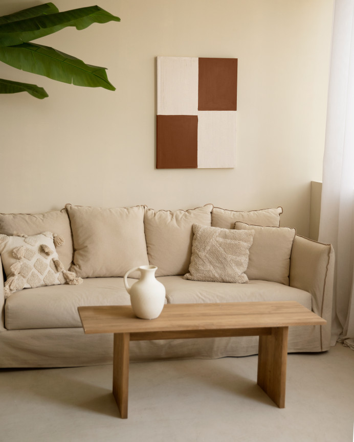 Tableau tuiles et blanc décoratif sur coton avec cadre en bois peint à la main à la peinture à l'huile en différentes tailles