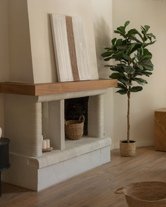 Tableau blanc et marron décoratif sur coton avec cadre en bois peint à la main à la peinture à l'huile en différentes tailles