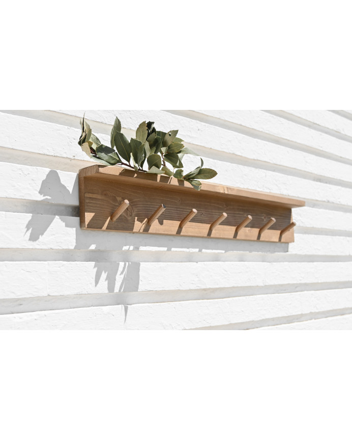 Cintre mural en bois massif ton chêne foncé 61x10cm