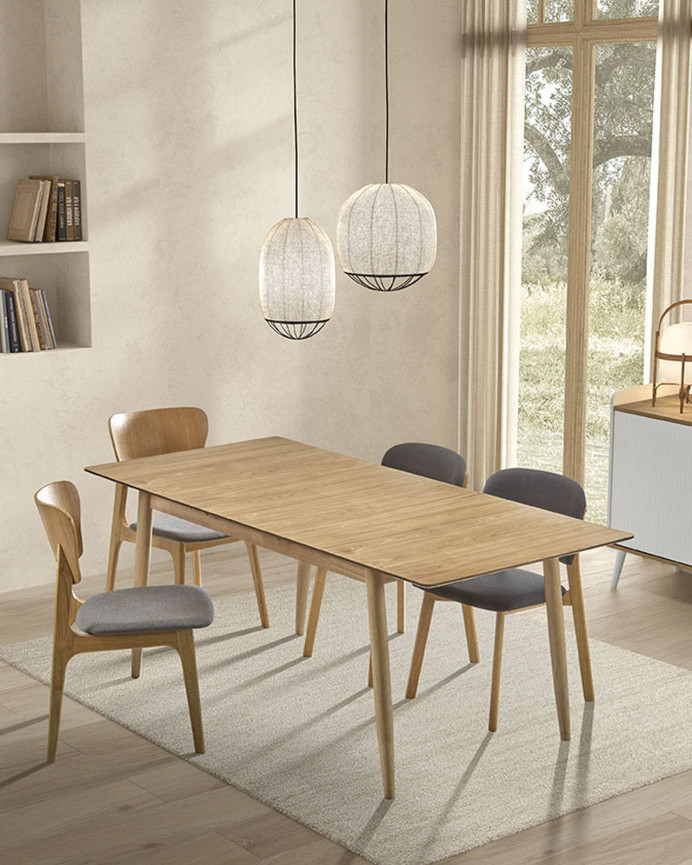 Chaise en bois massif avec assise rembourrée ton naturel de 79 cm