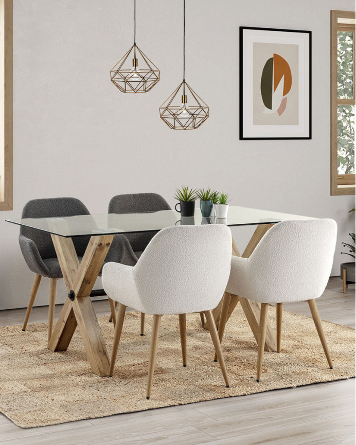 Chaise en bouclé blanc avec pieds en métal couleur chêne de 84cm