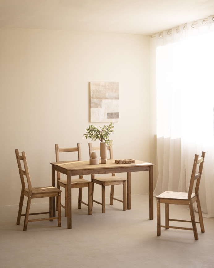 Pack table à manger et 4 chaises en bois massif teinte chêne foncé de 120cm