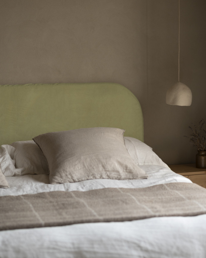 Tête de lit déhoussable en velours côtelé vert citron en différentes tailles
