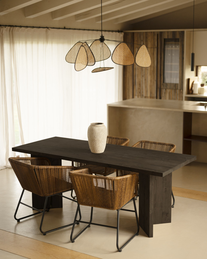 Table de salle à manger en bois massif en ton noir en différentes tailles