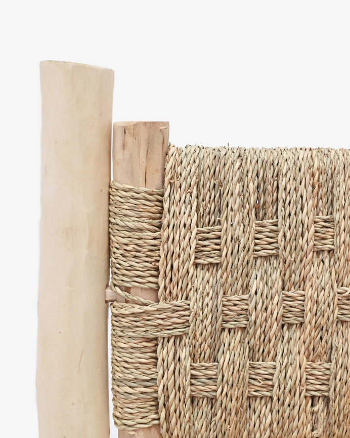 Banc palmier tressé et structure en bois massif 110x85cm