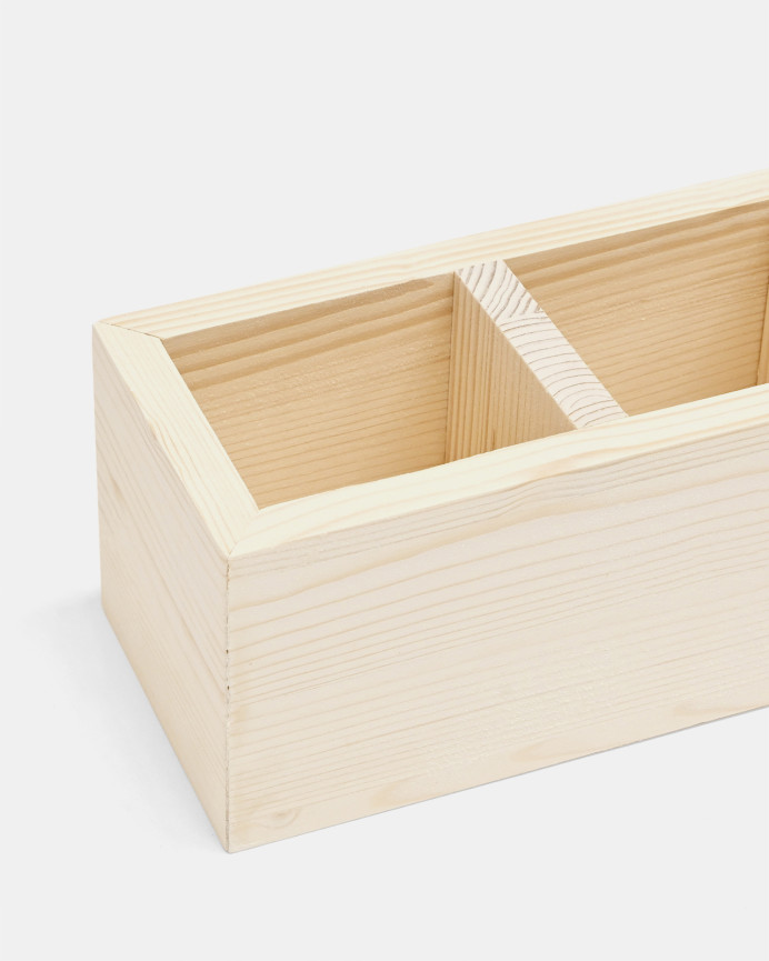 Organisateur à quatre compartiments en bois massif ton naturel 10x40cm