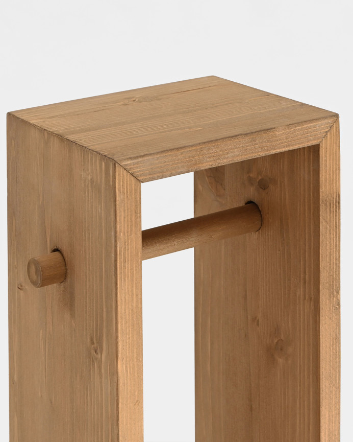 Porte-rouleau de papier toilette sur pied en bois massif ton chêne foncé 70x17cm