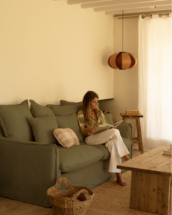 Housse de canapé en coton et lin couleur verte en différentes tailles