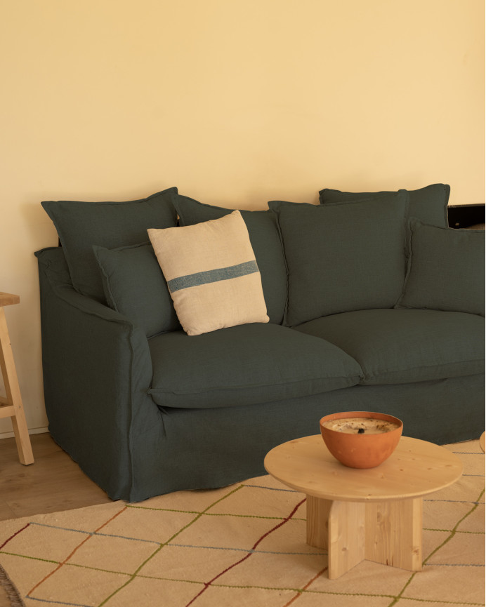 Housse de canapé en coton et lin couleur bleue en différentes tailles
