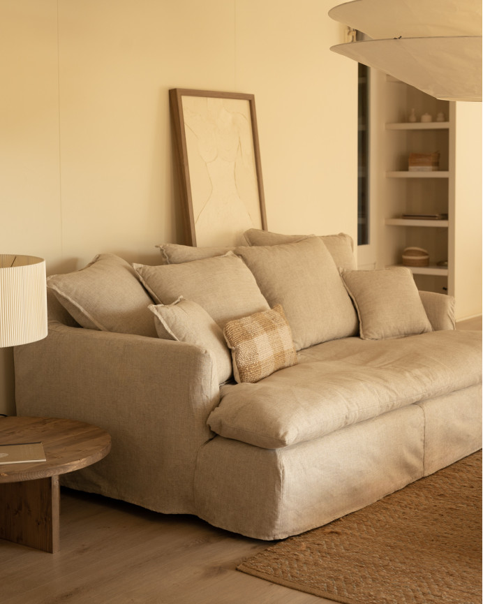 Housse pour canapé fond moyen en coton et lin couleur beige en différentes tailles