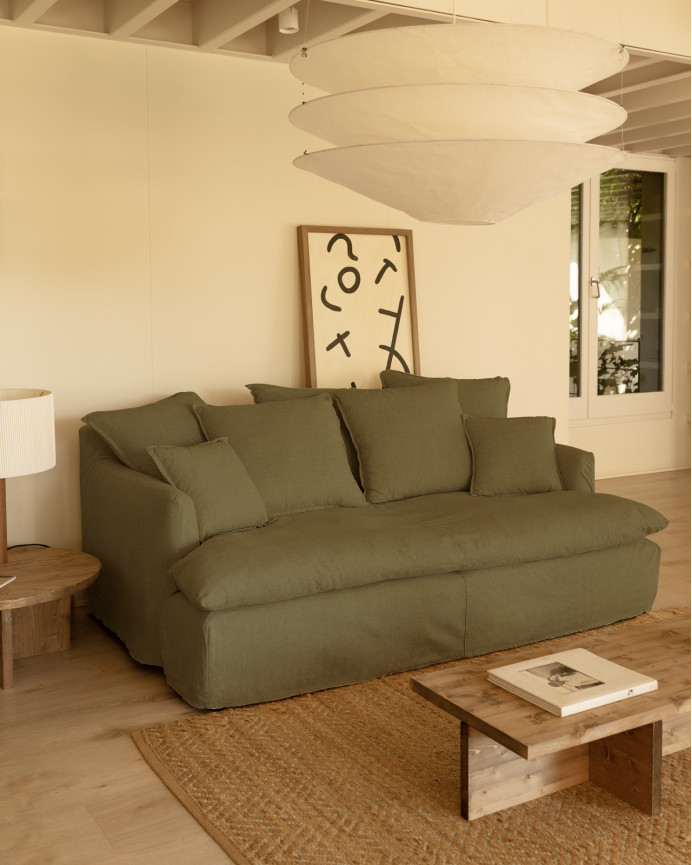 Housse pour canapé fond moyen en coton et lin couleur verte en différentes tailles