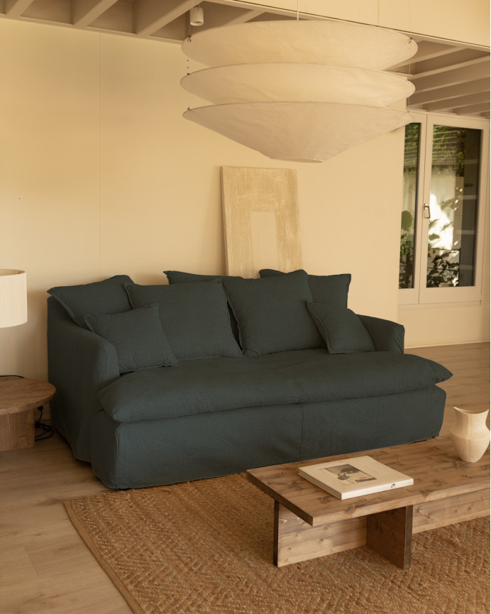 Housse pour canapé fond moyen en coton et lin couleur bleue en différentes tailles