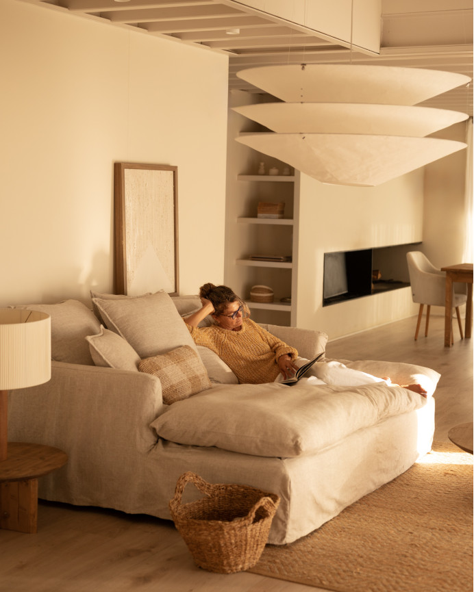 Housse pour canapé fond long en coton et lin couleur beige en différentes tailles