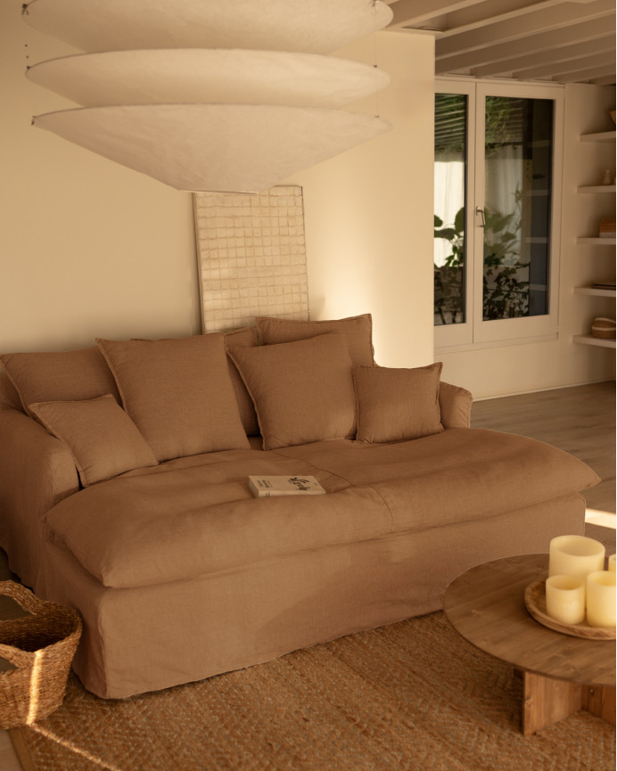 Housse pour canapé fond long en coton et lin couleur brique en différentes tailles