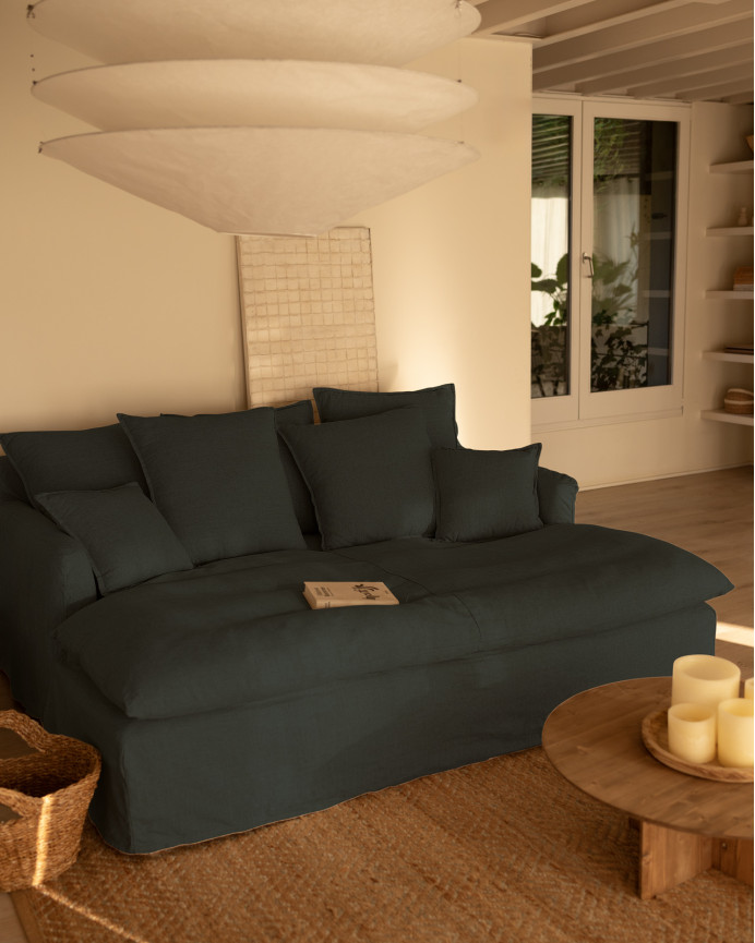 Housse pour canapé fond long en coton et lin couleur bleue en différentes tailles