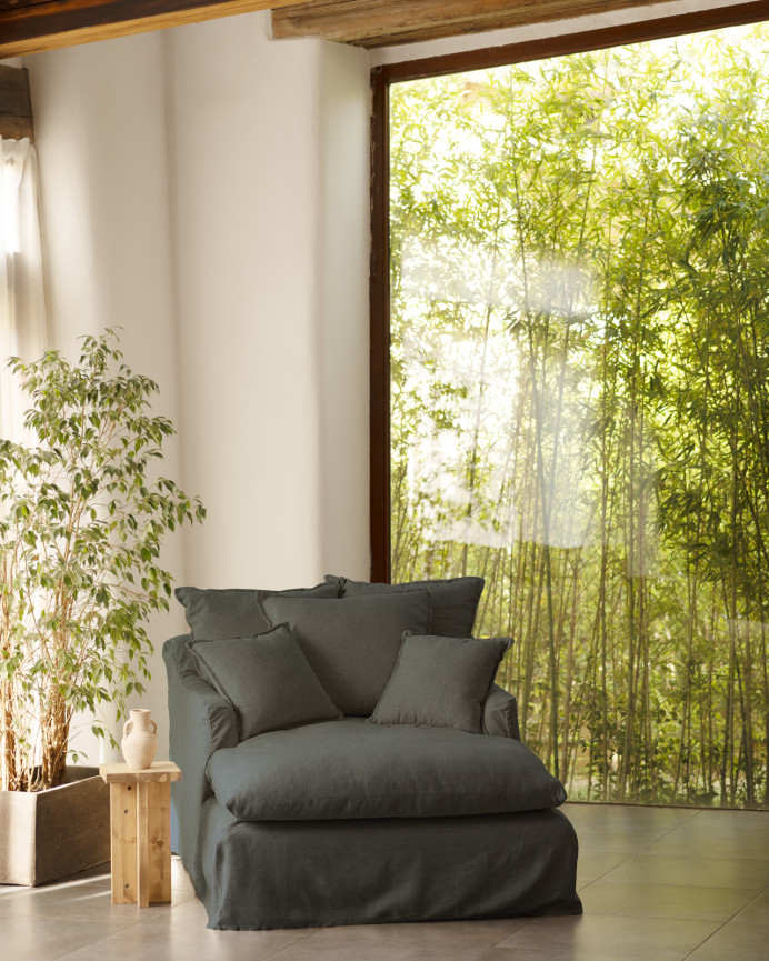 Housse pour fauteuil en coton et lin couleur bleue de 115x170cm