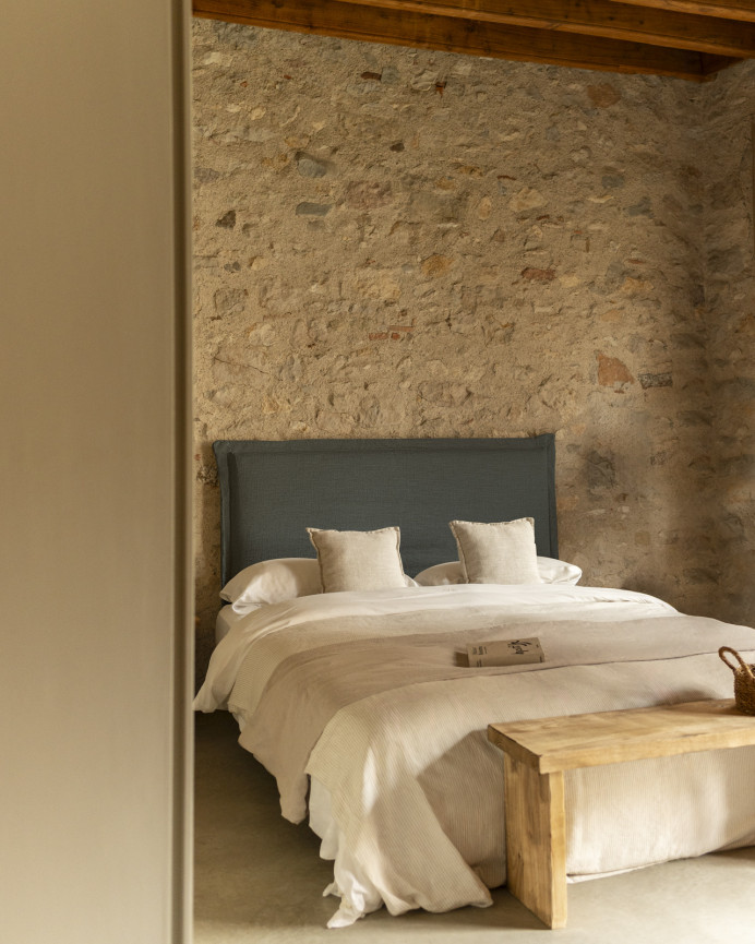 Tête de lit déhoussable en lin bleu en différentes tailles