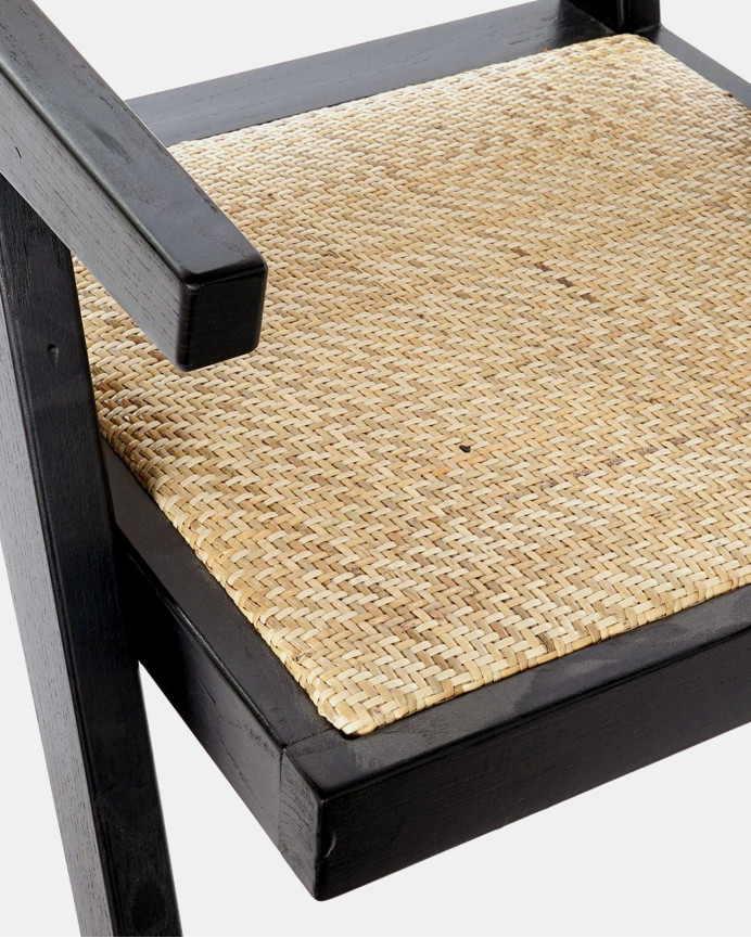 Fauteuil en bois d'orme avec assise et dossier en cannage noir 86x57cm
