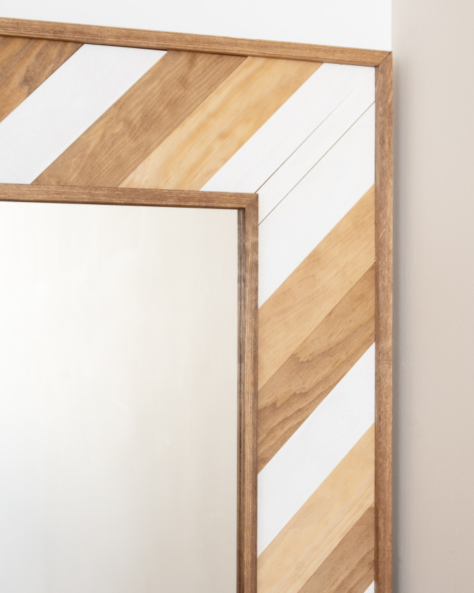 Miroir effet bois massif en chêne foncé naturel et blanc 163x84cm