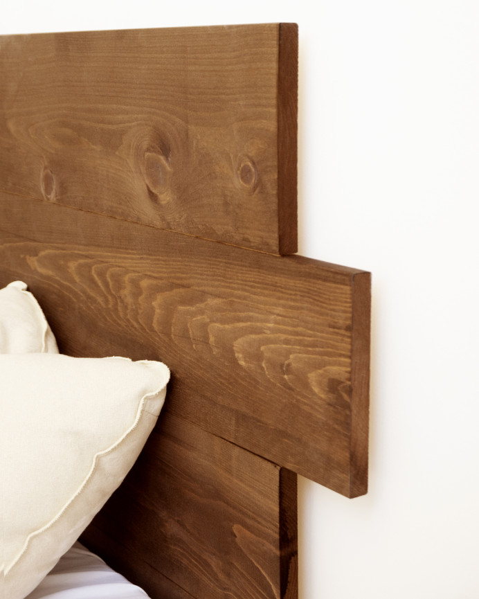 Tête de lit asymétrique en bois massif ton noyer en différentes tailles