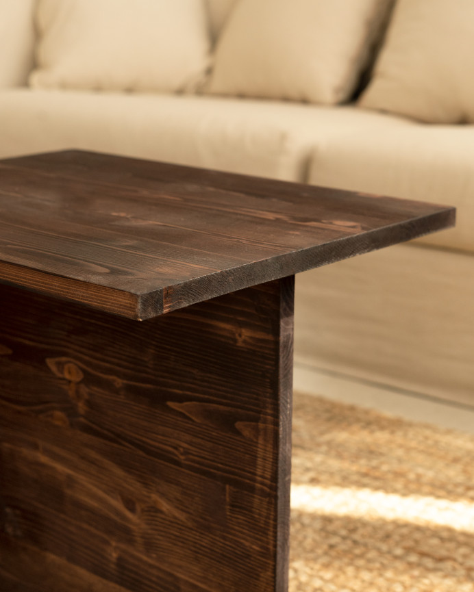 Table basse 2 pièces en bois massif ton noyer de 100x44.6cm