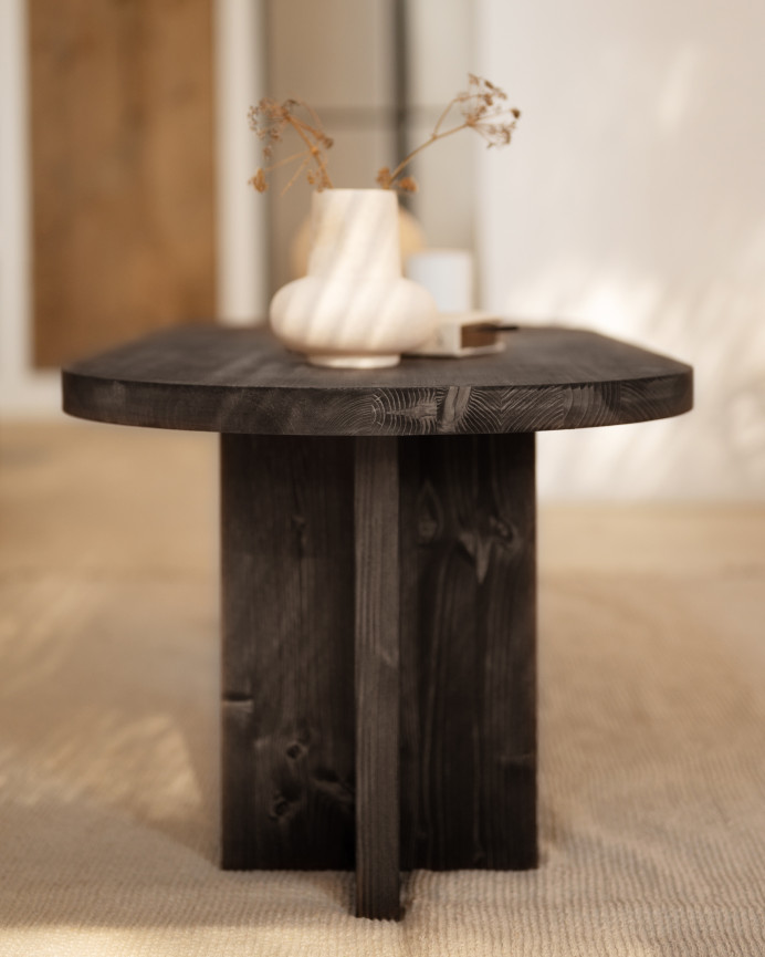 Table basse en bois massif ton noir 120x50cm