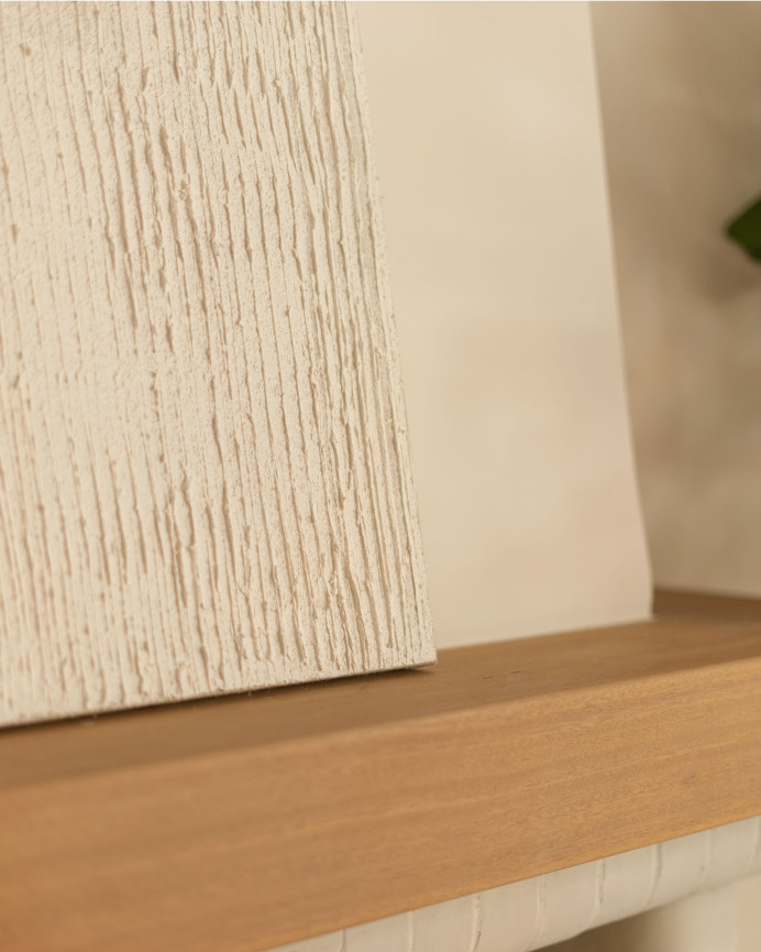 Tableau blanc e beige décoratif sur lin avec cadre en bois peint à la main à la peinture à l'huile en différentes tailles
