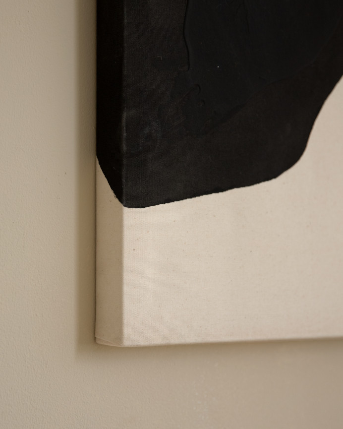 Tableau beige et noir décoratif sur coton avec cadre en bois peint à la main à la peinture à l'huile en différentes tailles
