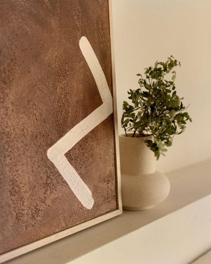 Tableau marron et blanc décoratif sur coton avec cadre en bois peint à la main à la peinture à l'huile en différentes tailles