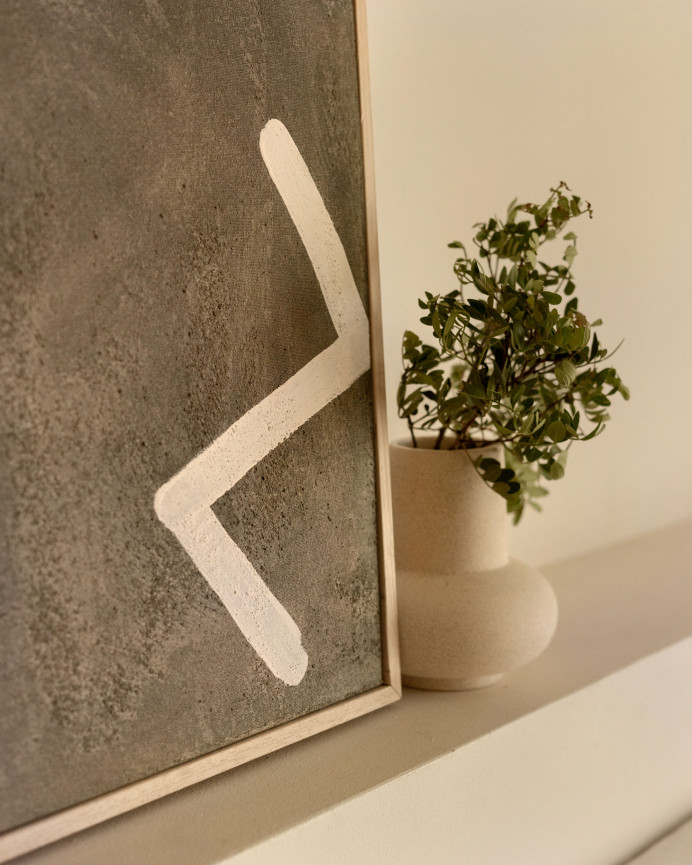 Tableau vert et blanc décoratif sur coton avec cadre en bois peint à la main à la peinture à l'huile en différentes tailles