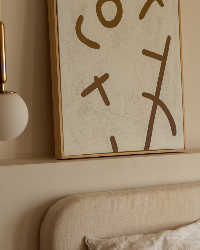 Tableau beige et marron décoratif sur coton avec cadre en bois peint à la main à la peinture à l'huile en différentes tailles